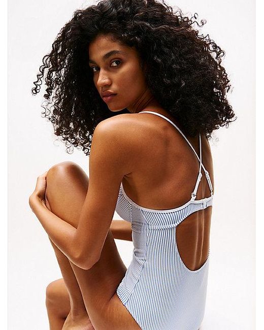 Tommy Hilfiger White Strukturierter Badeanzug Mit Demi-Cups