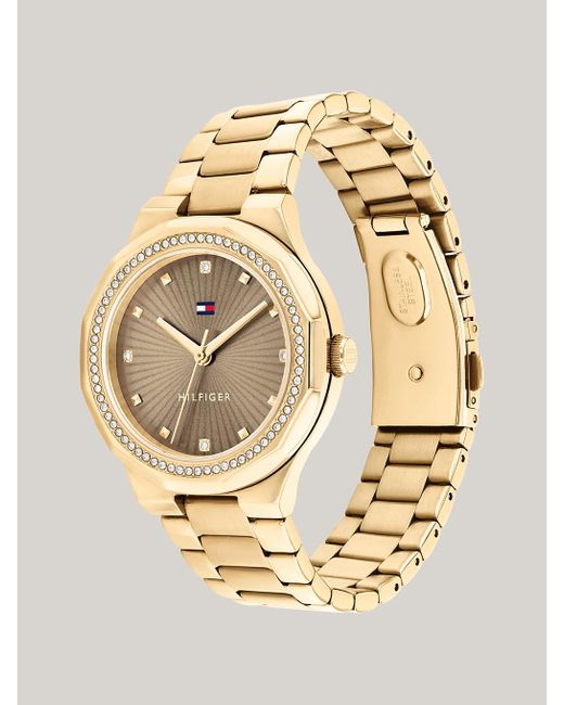 Tommy Hilfiger Metallic Ionic Gold-plated Crystal-embellished Bracelet Watch