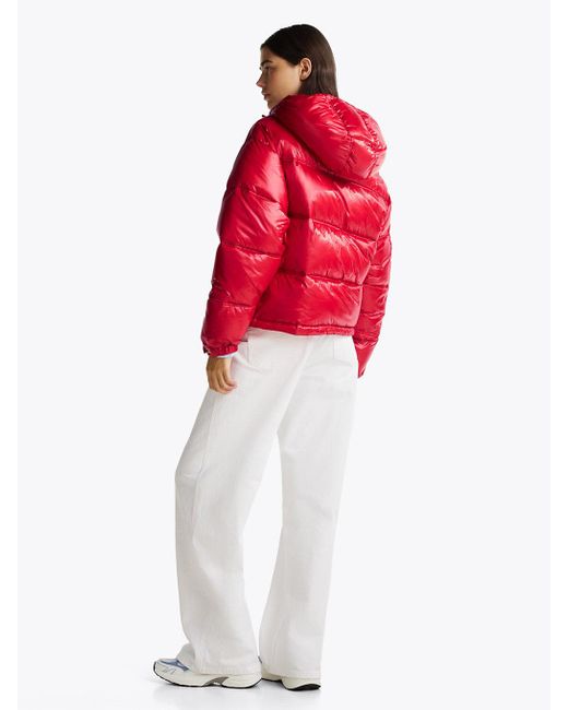 Tommy Hilfiger Red Shiny Hooded Puffer Jacket