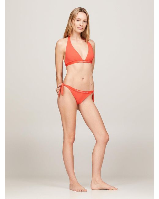 Tommy Hilfiger Orange Tonal Logo Side Tie Bikini Bottoms