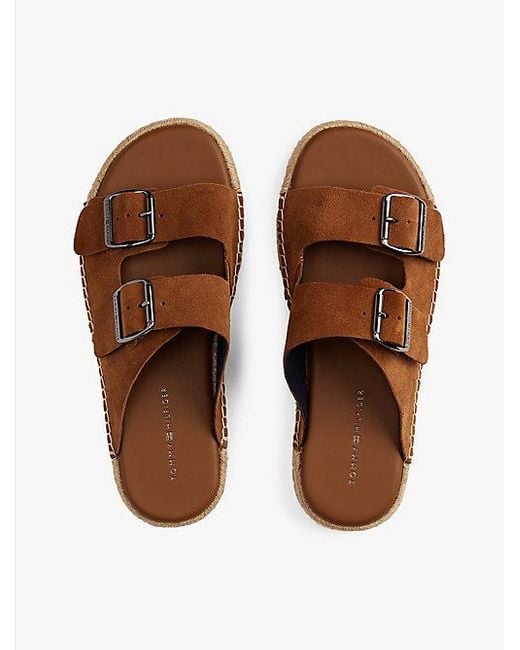 Tommy Hilfiger Suède Sandaal Met Flexibele Zool En Gesp in het Brown voor heren
