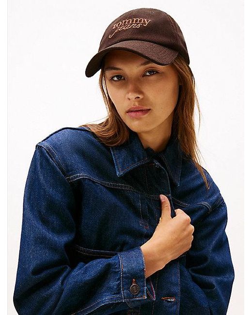 Gorra De Béisbol De Pana Con Logo Bordado Tommy Hilfiger de color Brown