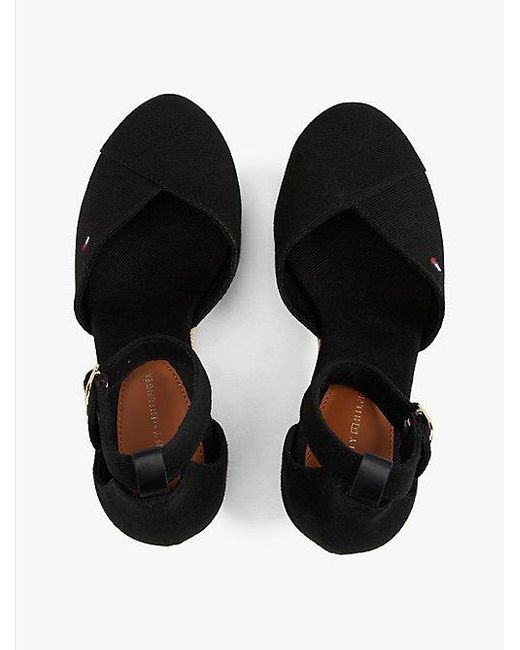 Tommy Hilfiger Black Espadrille Mit Keilabsatz Und Knöchelriemen