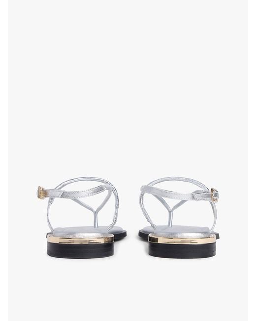 Tommy Hilfiger White Metallic Leather Toe Post Flat Sandals