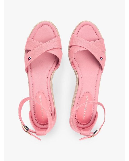 Tommy Hilfiger Pink Hemp Crossover Strap Wedge Espadrilles