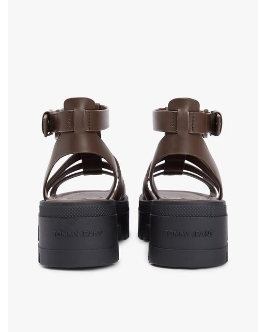 Tommy Hilfiger Black Leather Chunky Cleat Fisherman Sandals
