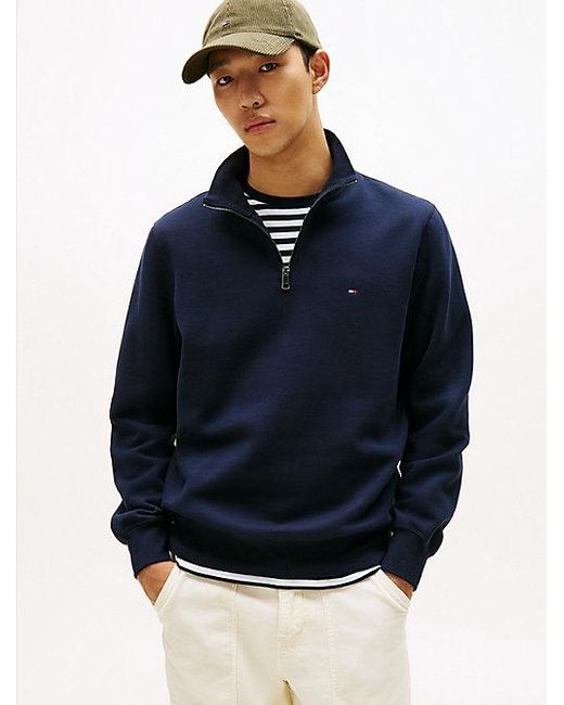 Tommy Hilfiger Fleece Sweatshirt Met 1/4-rits in het Blue voor heren