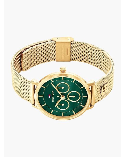 Tommy Hilfiger Green Th Monogram-Plated Mesh Strap Watch
