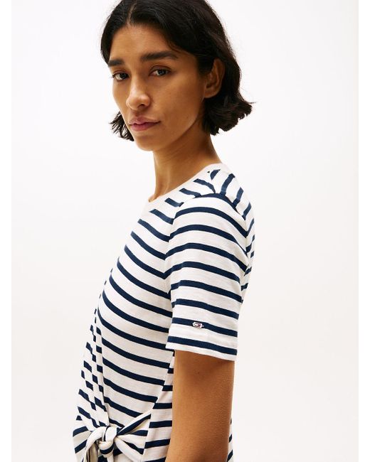 T-Shirt À Col Ras-Du-Cou Et Nœud Sur Le Côté Tommy Hilfiger en coloris White