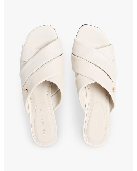 Tommy Hilfiger Natural Leather Crossover Strap Heeled Mules