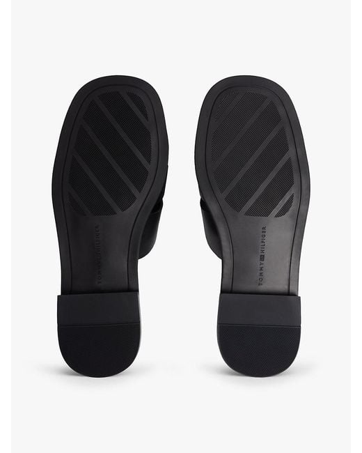 Tommy Hilfiger White Leather Crest Square Toe Sandals