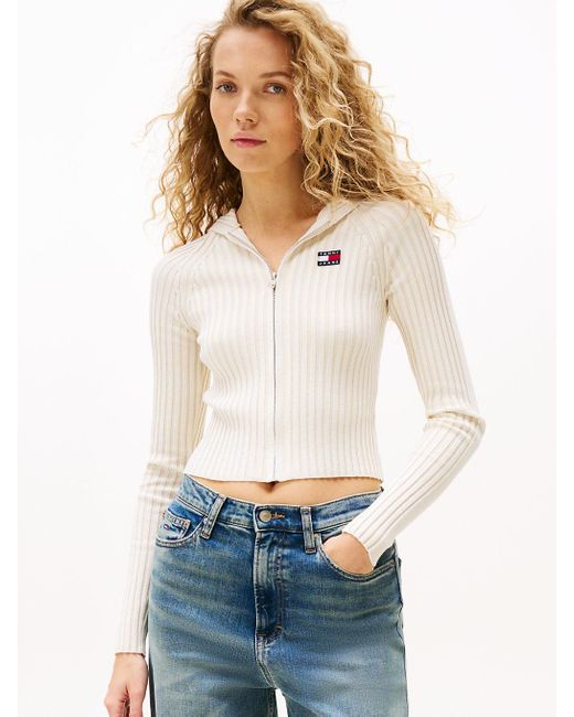 Tommy Hilfiger White Ribbed Zip-thru Slim Cardigan