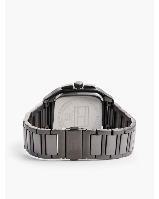 Tommy Hilfiger Gray Square Gunmetal Skeleton Dial Watch for men