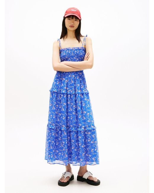 Tommy Hilfiger Blue Print Extra Slim Chiffon Maxi Dress