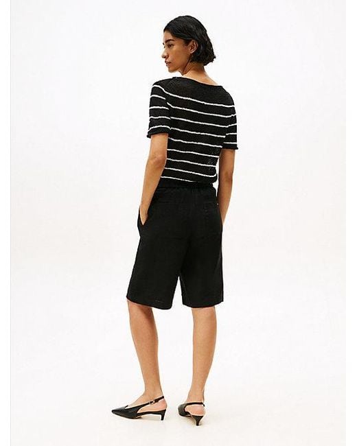 Tommy Hilfiger Black Tailored Slim Fit Shorts Aus Leinenmix
