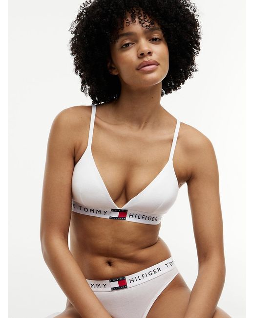 Tommy Hilfiger White Heritage Logo Removable Padding Triangle Bra