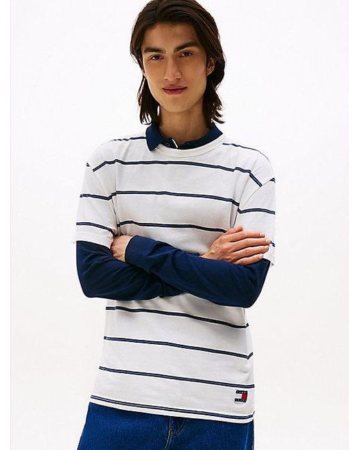 Tommy Hilfiger Tommy Badge Gestreiftes Rundhals-T-Shirt in Blue für Herren