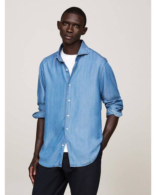 Tommy Hilfiger Blue Smart Casual Slim Fit Denim Shirt for men