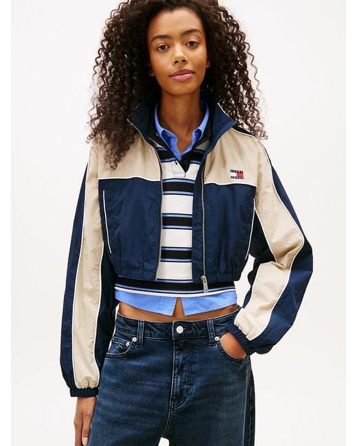 Tommy Hilfiger Blue Tommy Badge Colour-Blocked Piping Crinkle Jacket