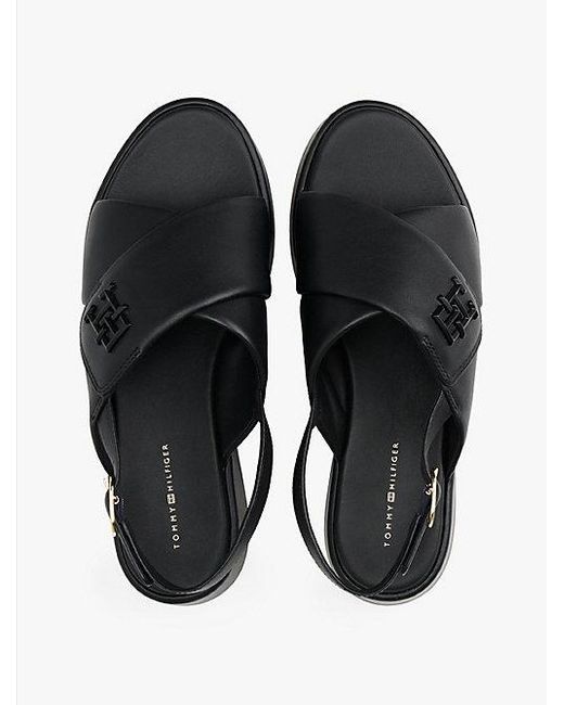 Tommy Hilfiger Leren Sandaal Met Plateauzool En Th-Monogram in het Black