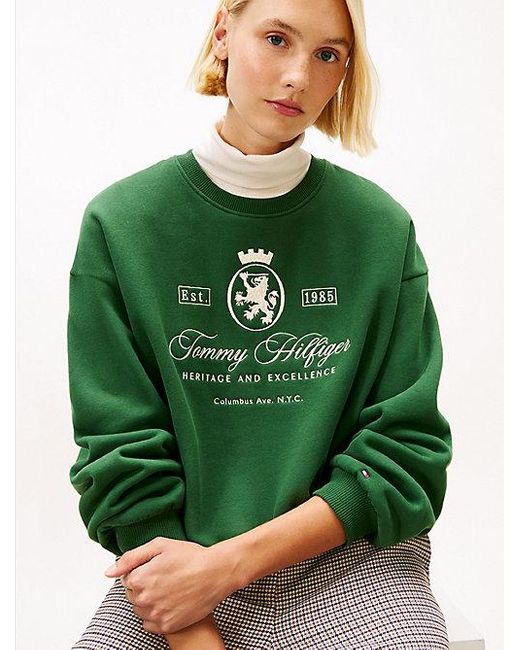 Tommy Hilfiger Relaxed Fit Sweatshirt Met Geborduurd Embleem in het Green