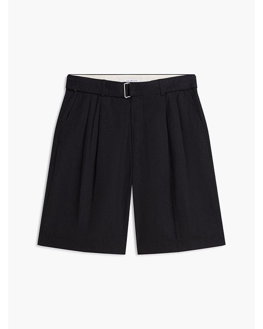 Tommy Hilfiger Black Linen Blend Relaxed Fit Belted Chino Shorts for men