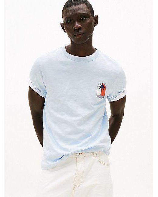 Tommy Hilfiger T-Shirt Met Ronde Hals En Tropisch Logo in het Blue voor heren
