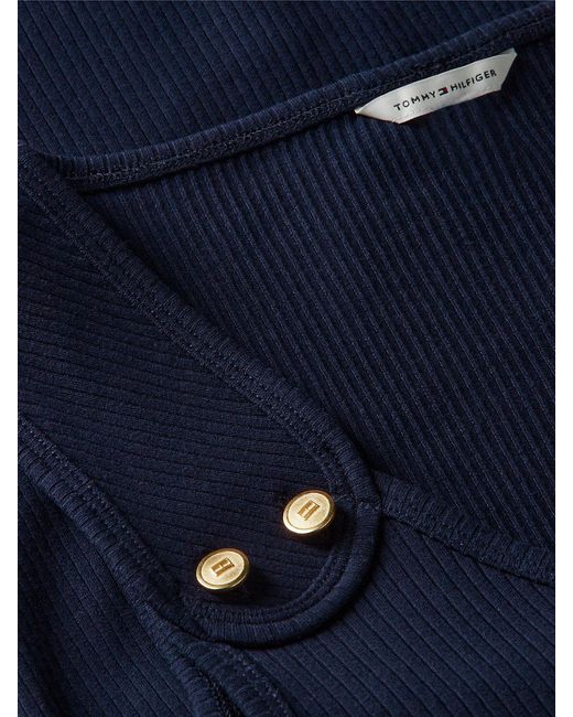 Tommy Hilfiger Blue Tone Button Ribbed Tank Top