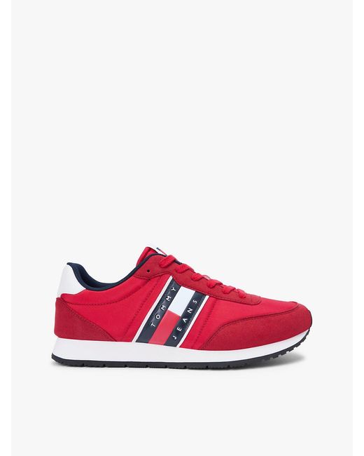 Tommy Hilfiger Red Logo Mixed Texture Trainers for men
