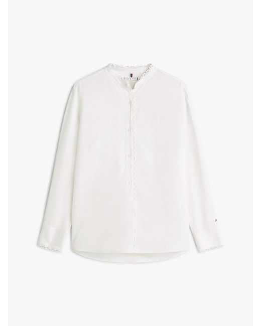 Tommy Hilfiger White Oversized Fit Lace Trim Shirt With Linen