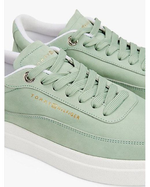 Tommy Hilfiger Leren Court Sneaker Met Metallic Logo in het Green