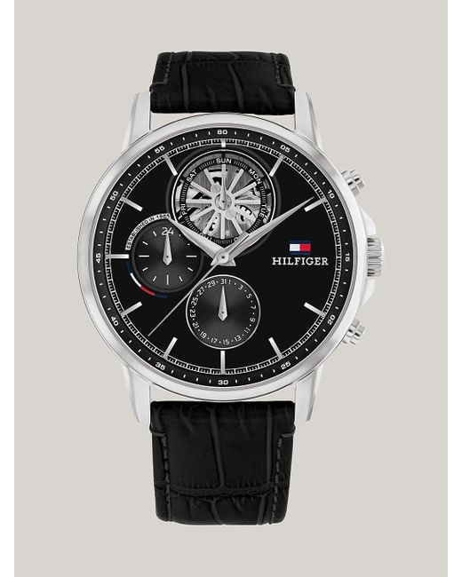 Tommy Hilfiger Black Dial Stainless Steel Leather Strap Watch for men