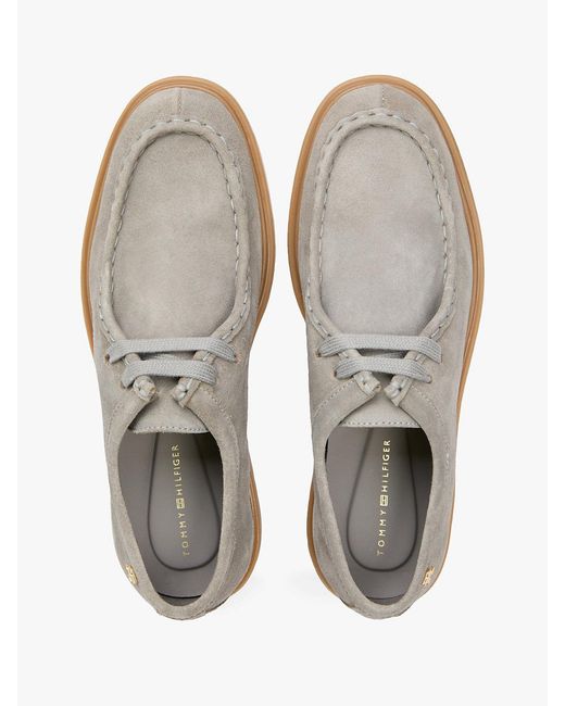 Tommy Hilfiger White Th Monogram Suede Moc Toe Loafers