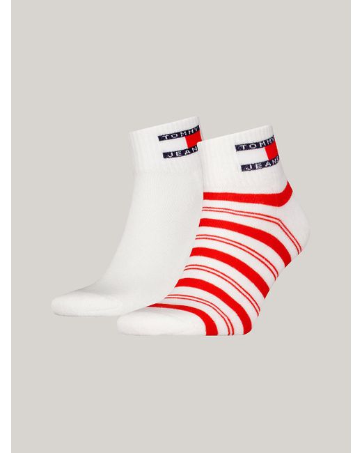 Tommy Hilfiger Red 2-pack Stripe Logo Ankle Socks
