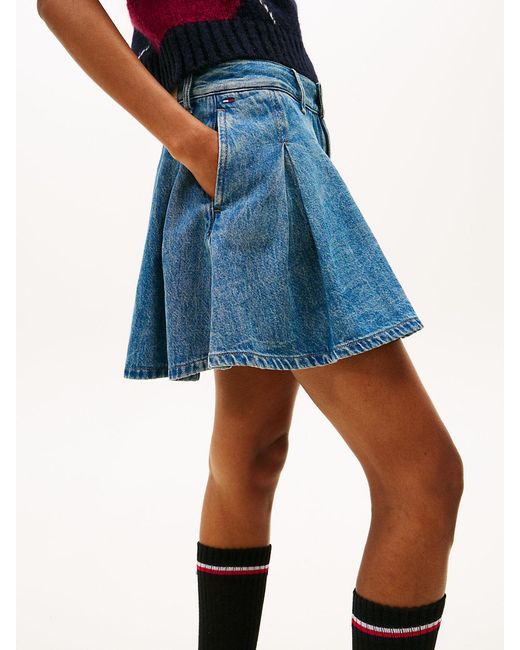 Tommy Hilfiger Blue Pleated Denim Mini Skirt