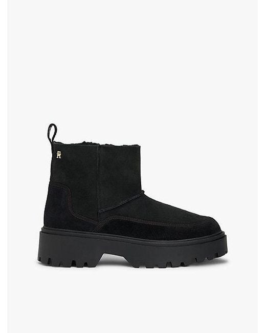 Botas De Nieve En Piel Con Suela Dentada Tommy Hilfiger de color Black