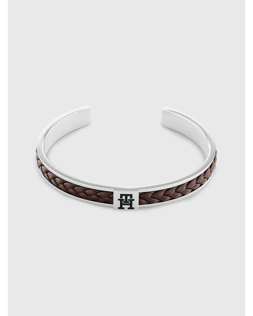 Tommy Hilfiger Natural Braided Leather And Stainless Steel Bangle for men