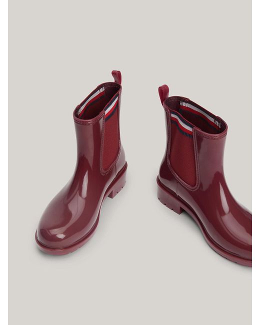Tommy Hilfiger Red Signature Elastic Cleat Rain Boots