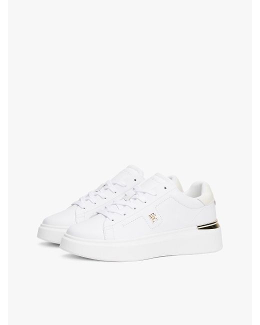 Baskets En Cuir À Monogramme Th Tommy Hilfiger en coloris White