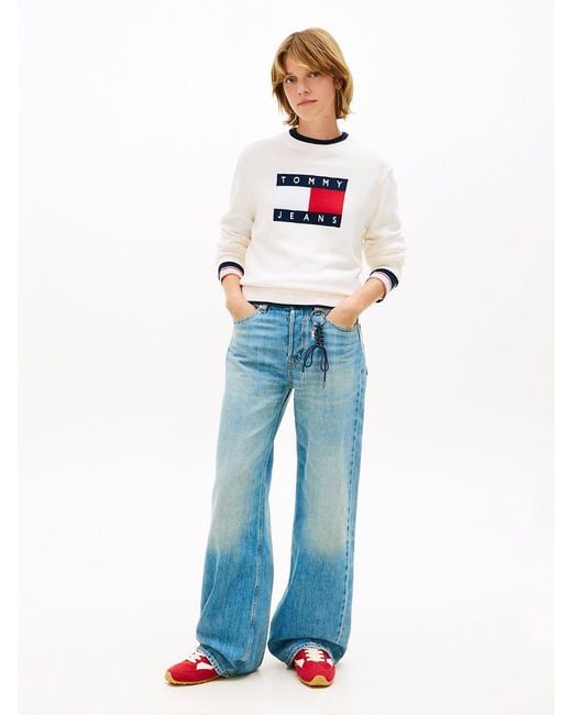 Tommy Hilfiger White Intarsia Flag Badge Tipped Relaxed Jumper