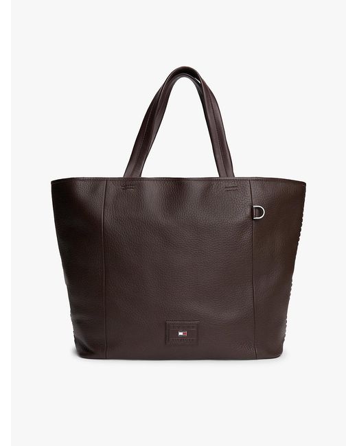 Tommy Hilfiger Brown Logo Patch Leather Tote Bag for men