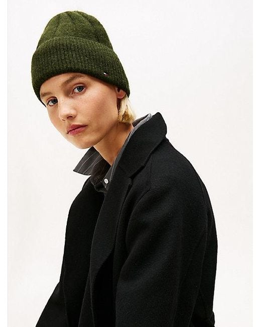Tommy Hilfiger Fluffy Beanie Met Wol En Hilfiger-Vlag in het Green