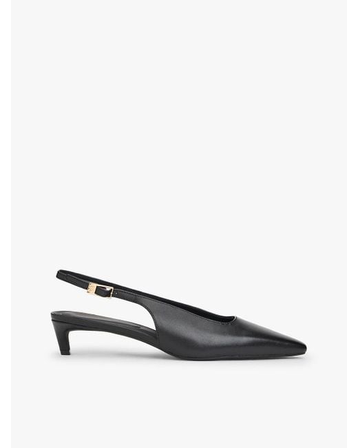 Tommy Hilfiger White Th Monogram Leather Slingback Kitten Heels