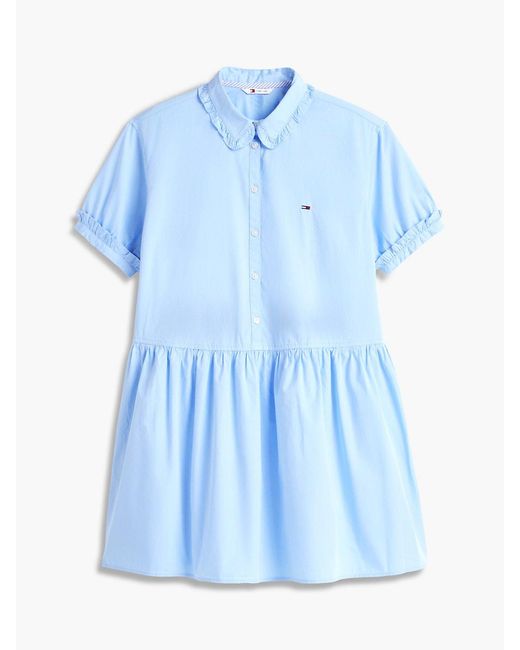 Tommy Hilfiger Blue Ruffle Mini Short Sleeve Shirt Dress
