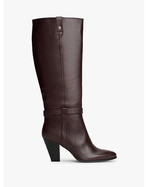 Tommy Hilfiger Leren Overknee Laars Met Spitse Neus in het Brown