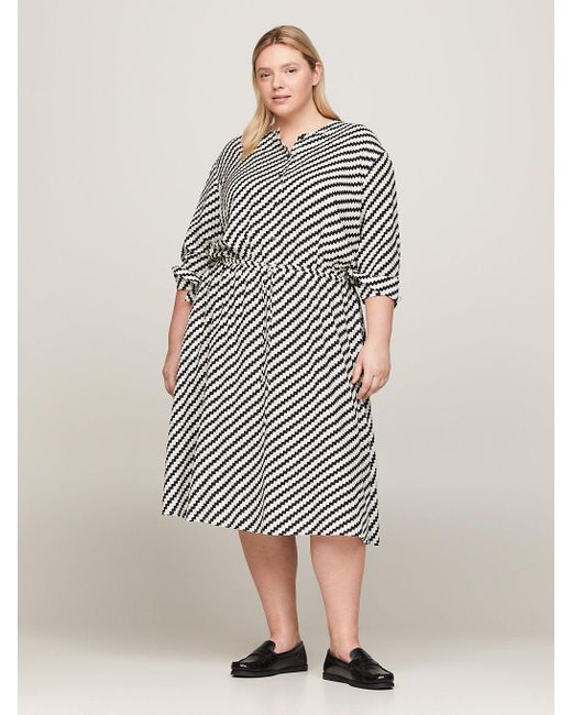 Tommy Hilfiger White Curve Jagged Stripe Print Relaxed Midi Dress