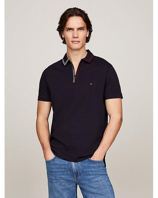 Tommy Hilfiger Poloshirt RWB ZIP PLACKET TIPPING REG POLO mit kontrastfarbenen Streifen am Kragen in Blue für Herren