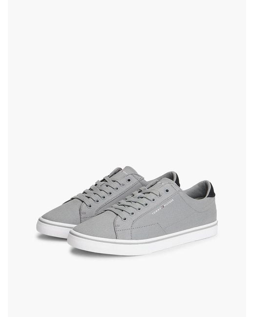 Tommy Hilfiger White Canvas Embossed Trainers for men