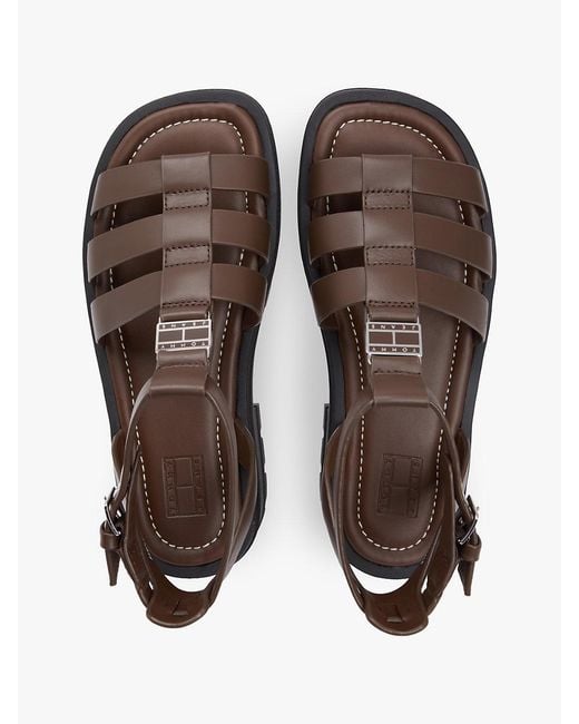 Tommy Hilfiger Black Leather Chunky Cleat Fisherman Sandals