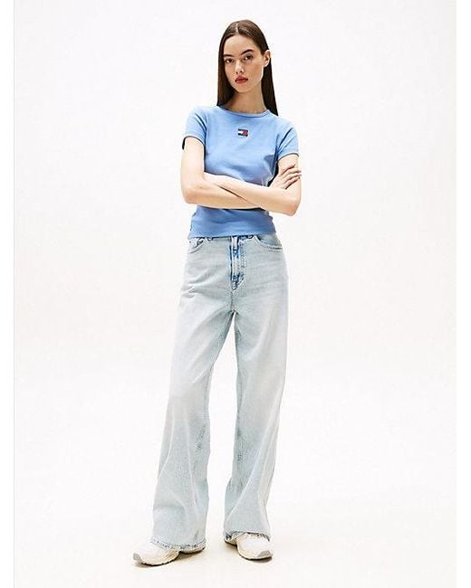 Camiseta Acanalada Con Parche De Corte Slim Tommy Hilfiger de color Blue